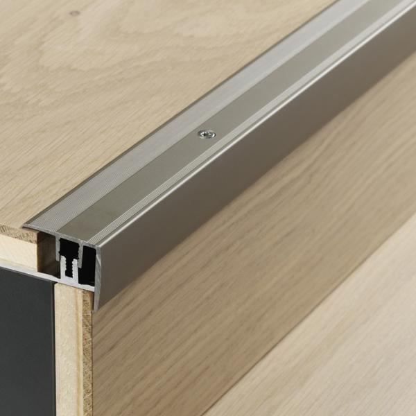 Stair edge profile in aluminium for engineered wood flooring Stainless steel,floor coverings 8–18mm, solid steel, 1739878, 2600x52x0 mm