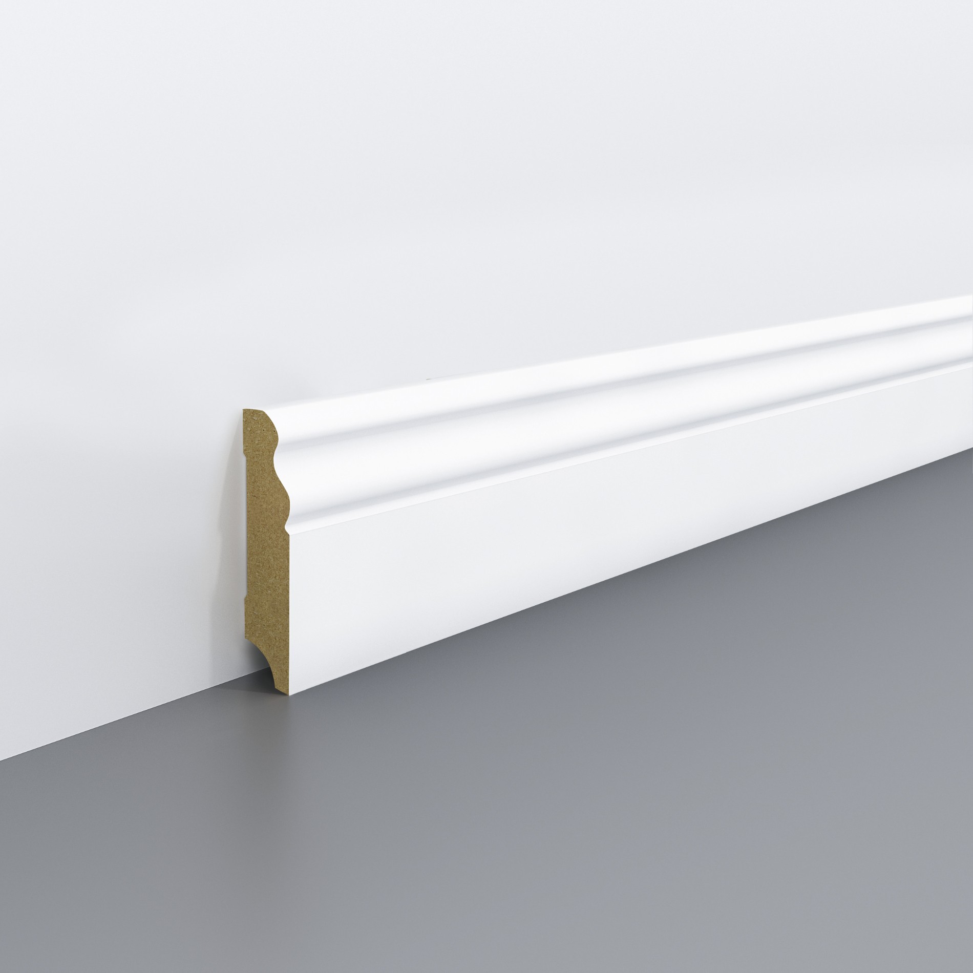Lišta soklová Egger 70 profilovaná "Hamburg" L201 MDF fólia Biela pretierateľná 70x18x2400 mm