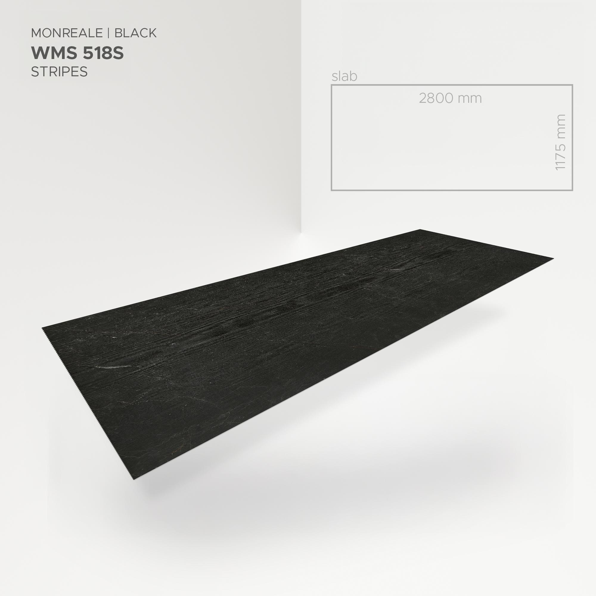 Obkladový panel Modee - Slab Stone essence Monreale Black WMS 518S 2800x1175x4 mm Stripes